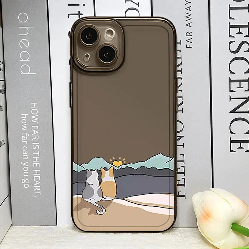 Cartoon Cat & Dog Couple Phone Case – Shockproof Non-Slip Cover for iPhone 16 / 15 / 14 Pro Max / Mini / Plus / 16E