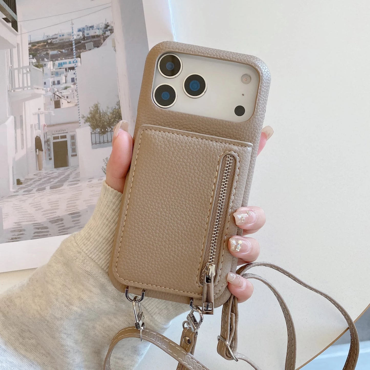 Crossbody Lanyard Phone Case with Zipper Mirror Wallet & Card Holder – Compatible with iPhone 17 / 16 / 15 / 14 / 13 Pro Max / Plus