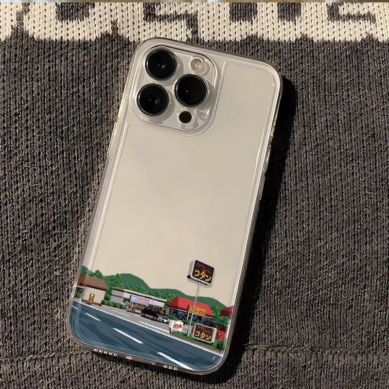 Dashed Road Sign Transparent Phone Case for iPhone 16/15/14/13 Pro 16E β Clear Silica Gel Protective Cover