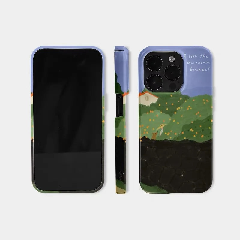 Green Velvet Mountains Illustration Case – iPhone 17 Air / 16E / 15 Pro Max / 14 Plus / 13 / 12 Mini / 11