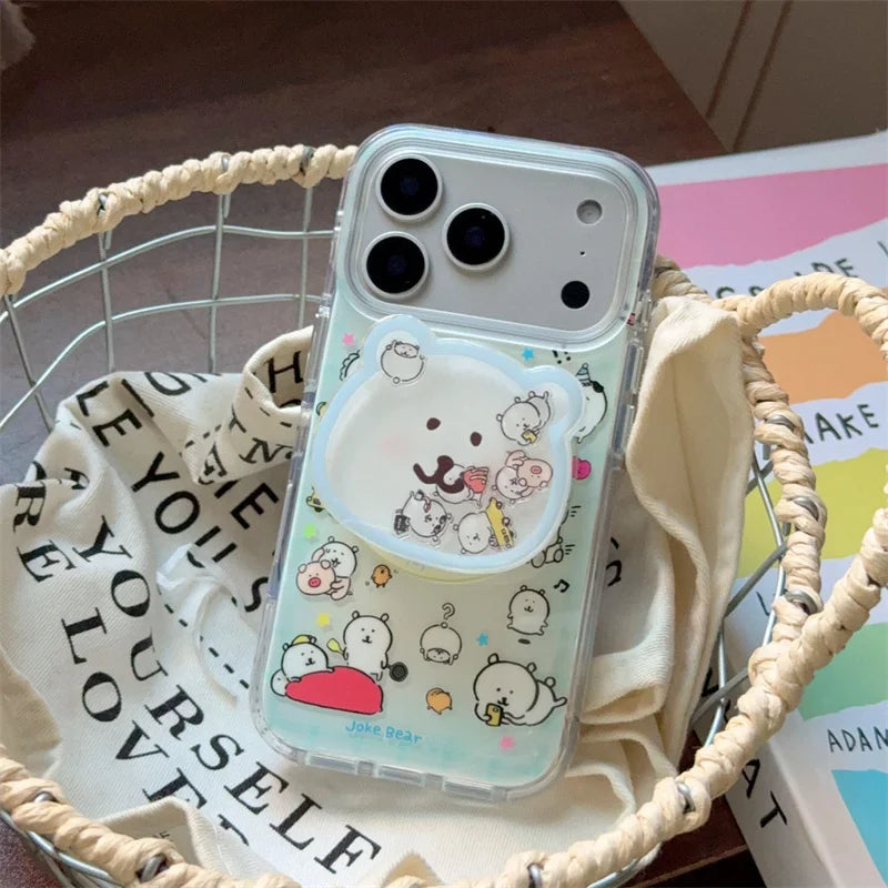 Funny Cute Bear Magnetic Phone Case with MagSafe Stand – Shockproof Kawaii Bracket Cover for iPhone 17 Pro / 16 Pro Max / 15 / 14