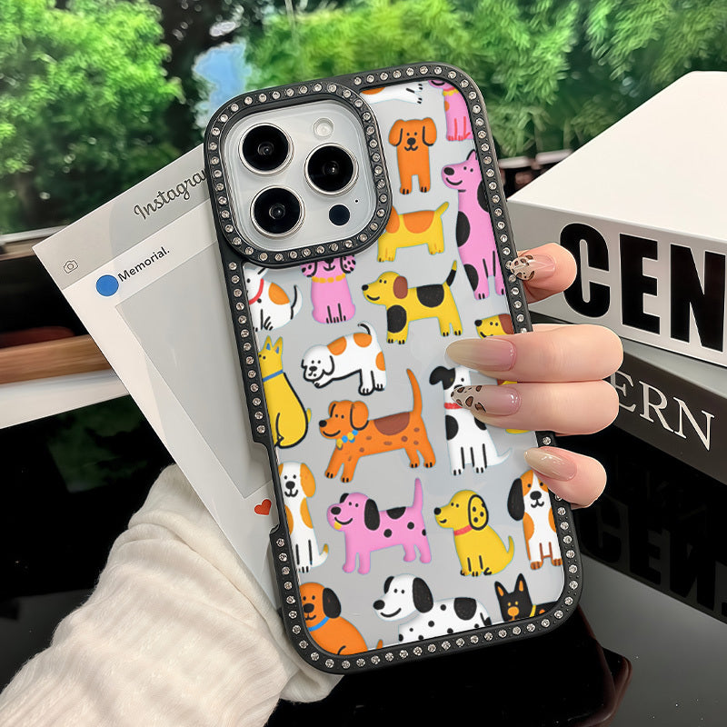 iPhone 12 to 17 All Models Case – Cute Dog Design, Sparkling, Shockproof