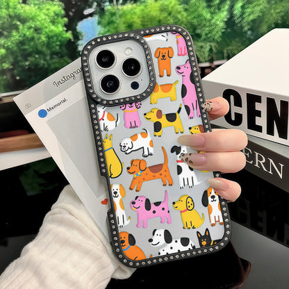 iPhone 12 to 17 All Models Case – Cute Dog Design, Sparkling, Shockproof