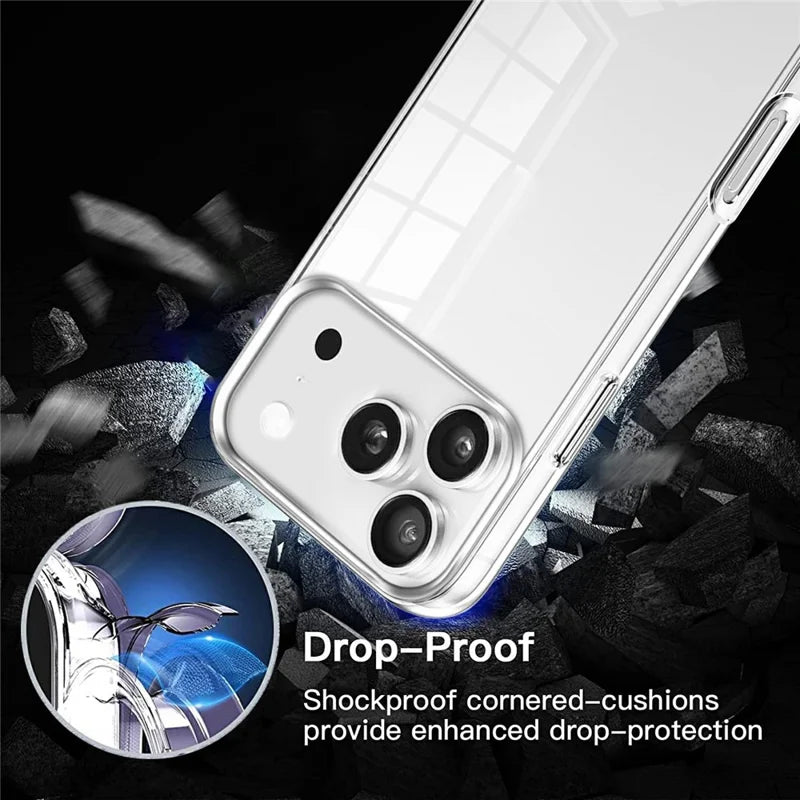 For iPhone 17 Pro Max Case TPU Frame Clear Acrylic Back Phone Cover with PET Film, iPhone 13/14/15/16/17 Pro Max