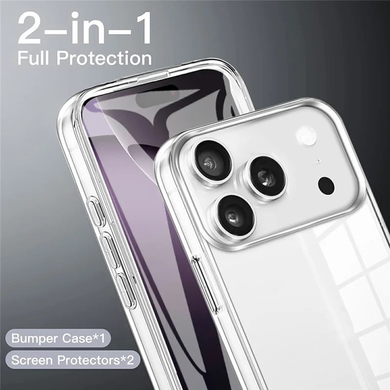 For iPhone 17 Pro Max Case TPU Frame Clear Acrylic Back Phone Cover with PET Film, iPhone 13/14/15/16/17 Pro Max