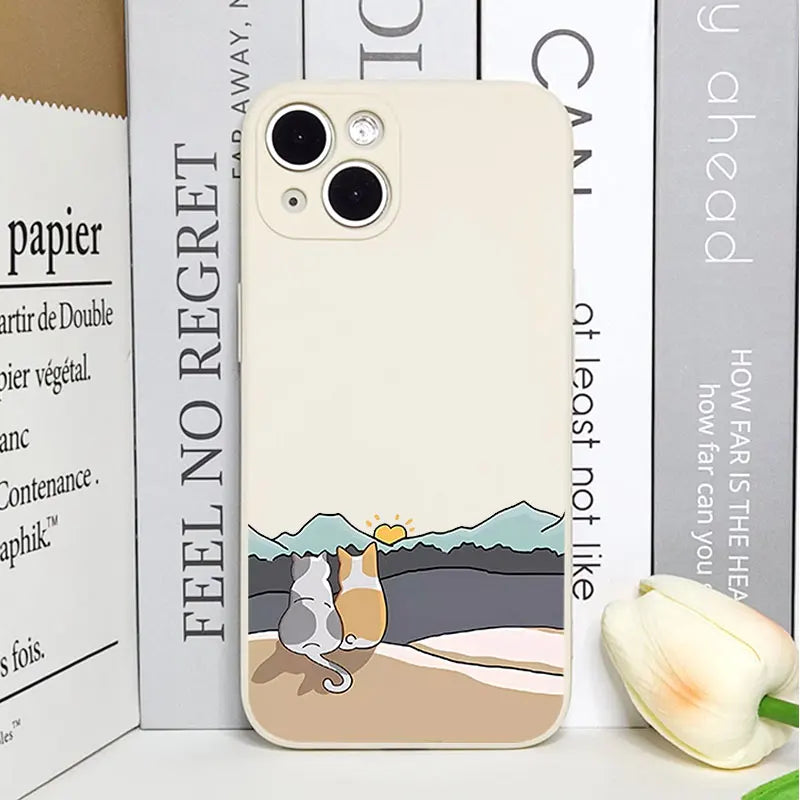 Cartoon Cat & Dog Couple Phone Case – Shockproof Non-Slip Cover for iPhone 16 / 15 / 14 Pro Max / Mini / Plus / 16E