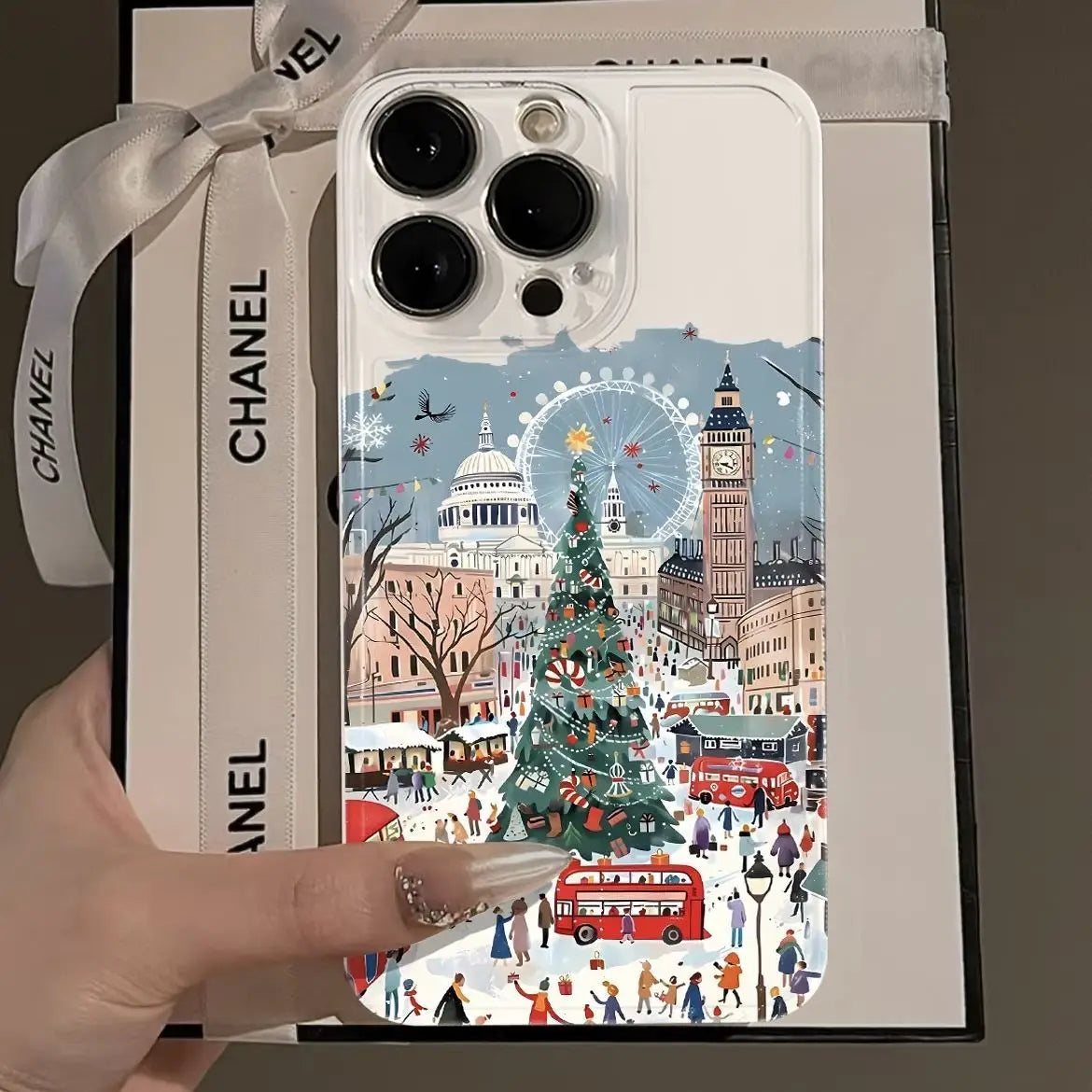 Winter Christmas in London iPhone Case – Transparent Gift Cover for iPhone 17 / 16 / 15 / 14 / 13 / 12 / 11 Pro Max / Max / Plus / Air / Mini