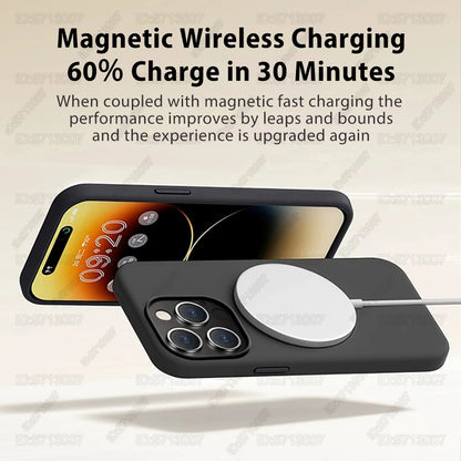 Magnetic Liquid Silicone Shockproof Case for iPhone 16/15 – MagSafe Wireless Charging Cover