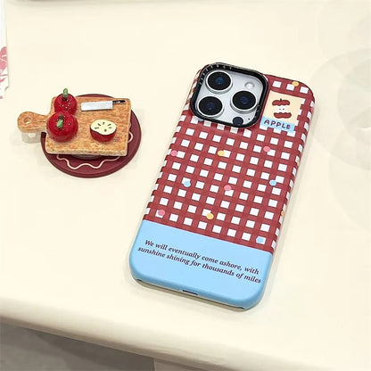 Korean Red Plaid Magnetic Phone Case – For iPhone 17 Pro / 16 Pro Max / 15 / 14 / 13 – MagSafe Stand & Holder Kawaii Case