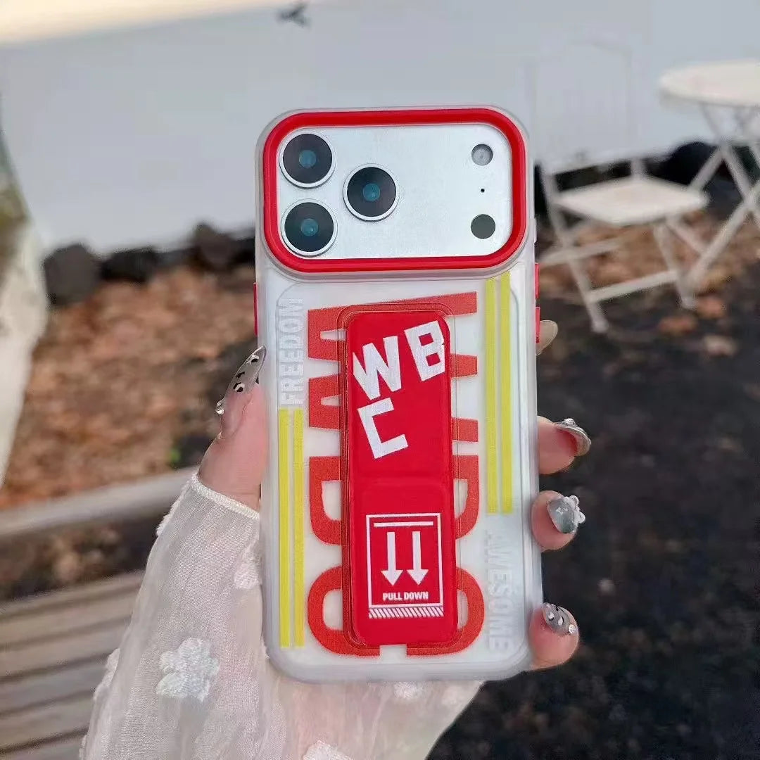 Luxury WBC Style Pull Strap Bracket Case – iPhone 17 / 17 Air / 16 / 15 / 14 / 13 Pro Max
