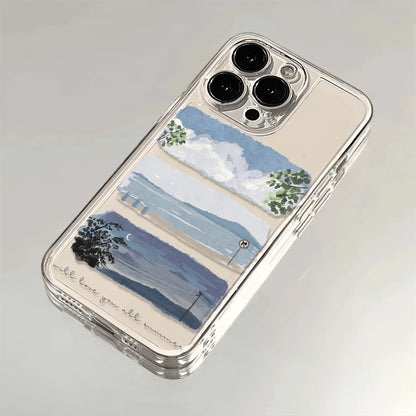Summer Oil Painting Pattern Phone Case for iPhone 16/15/14/13 Pro Max Mini – Shockproof Protective Cover Fundas