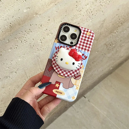 New Cute Red Hello Kitty Stand Protective Case – For iPhone 17 / 16 / 15 / 14 Pro Max