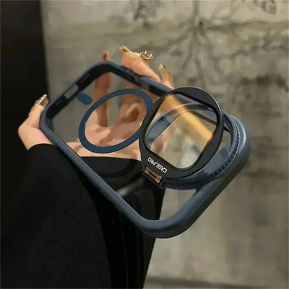 Camera Lens Protection Flip Bracket MagSafe Case – Transparent Magnetic Stand Cover for iPhone 14 / 15 / 16 / 17 Pro Max