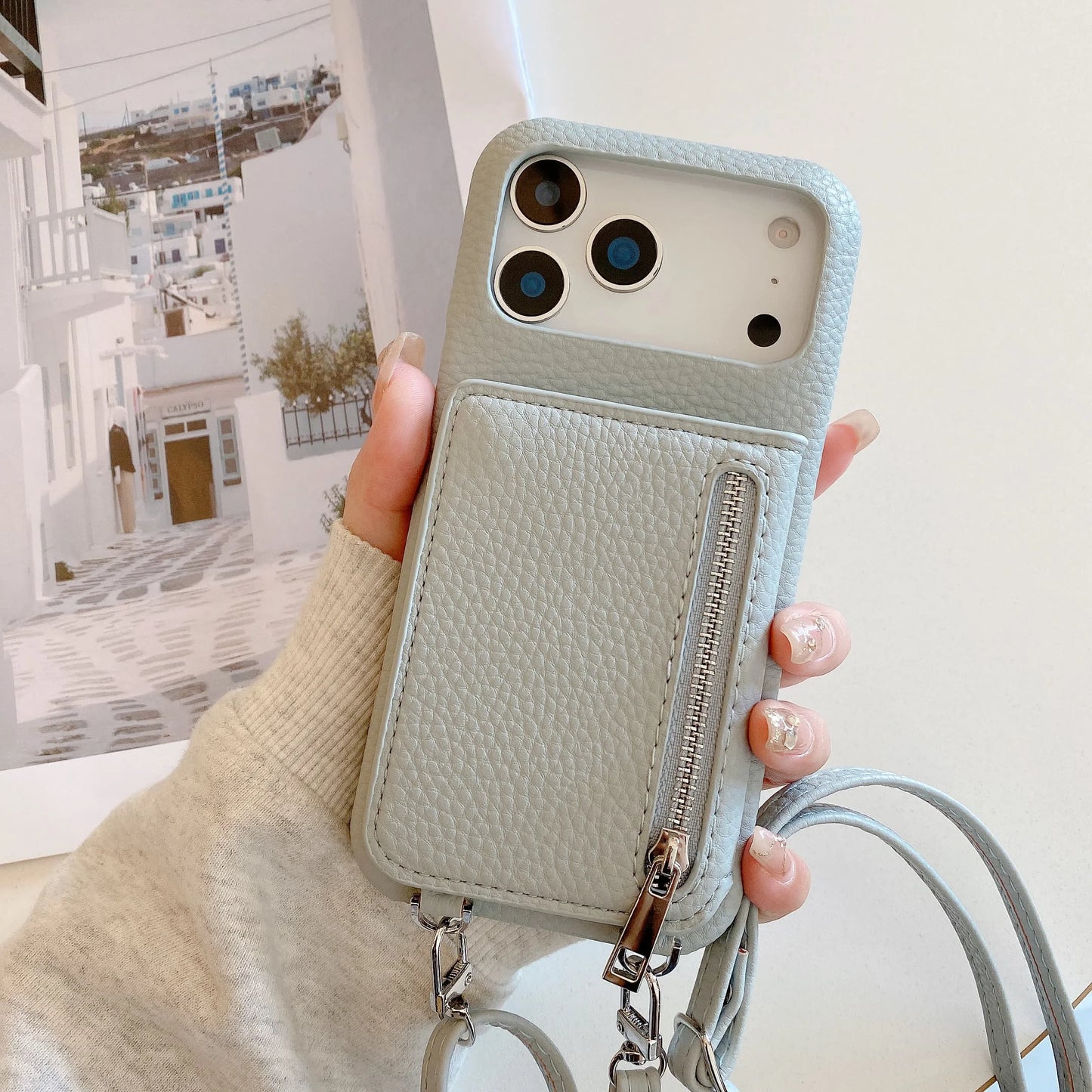 Crossbody Lanyard Phone Case with Zipper Mirror Wallet & Card Holder – Compatible with iPhone 17 / 16 / 15 / 14 / 13 Pro Max / Plus