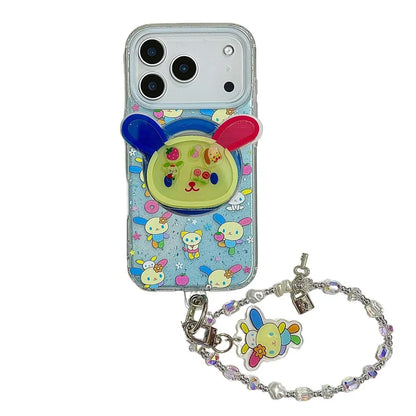 Cute Flower Rabbit Magnetic Stand Case – For iPhone 17 Pro / 16 / 15 / 14 Pro Max – MagSafe Card Holder with Chain