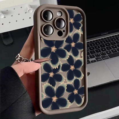 Black Rose Floral Painted Silicone Phone Case – Shockproof Softshell for iPhone 16 / 16E / 15 / 14 Pro Max / 16 Plus