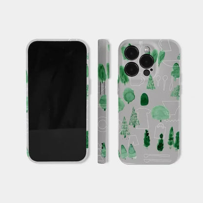Grey Bottomed Trees & Tableware Acrylic Case – iPhone 17 Air / 16E / 15 Pro Max / 14 Plus / 13 / 12 Mini / 11 / Pro