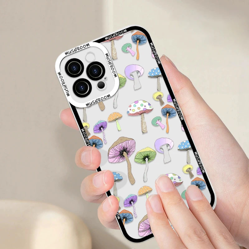 Cartoon Colorful Mushroom Phone Case for iPhone 16/15/14/16E – Shockproof Soft TPU Cover Fundas