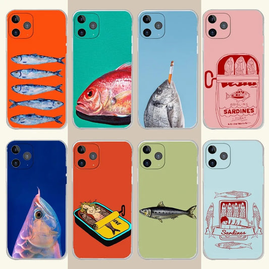 Sardines Phone Case – Shockproof Non-Slip Silicone Soft Cover for iPhone 16 / 15 / 14 Pro Max / Mini / Plus / 16E
