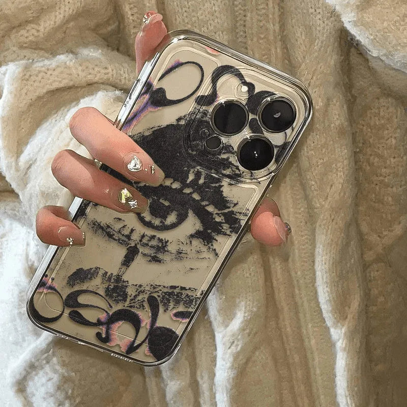 Niche Eye Graffiti iPhone Case – Transparent Shockproof Cover for iPhone 16 / 15 / 14 / 13 / 12 / 11 Pro Max / Mini / Plus