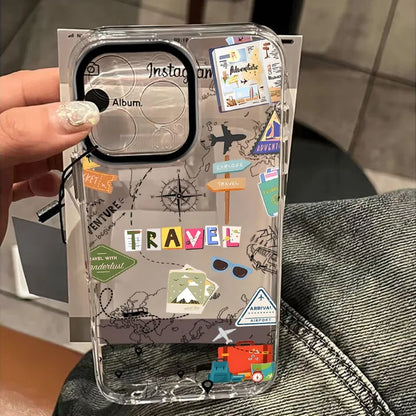 Airplane Bus Travel Route Phone Case for iPhone 16/15/14 – Shockproof Transparent Cover