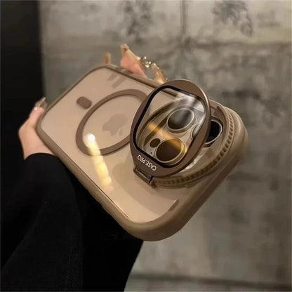 Camera Lens Protection Flip Bracket MagSafe Case – Transparent Magnetic Stand Cover for iPhone 14 / 15 / 16 / 17 Pro Max