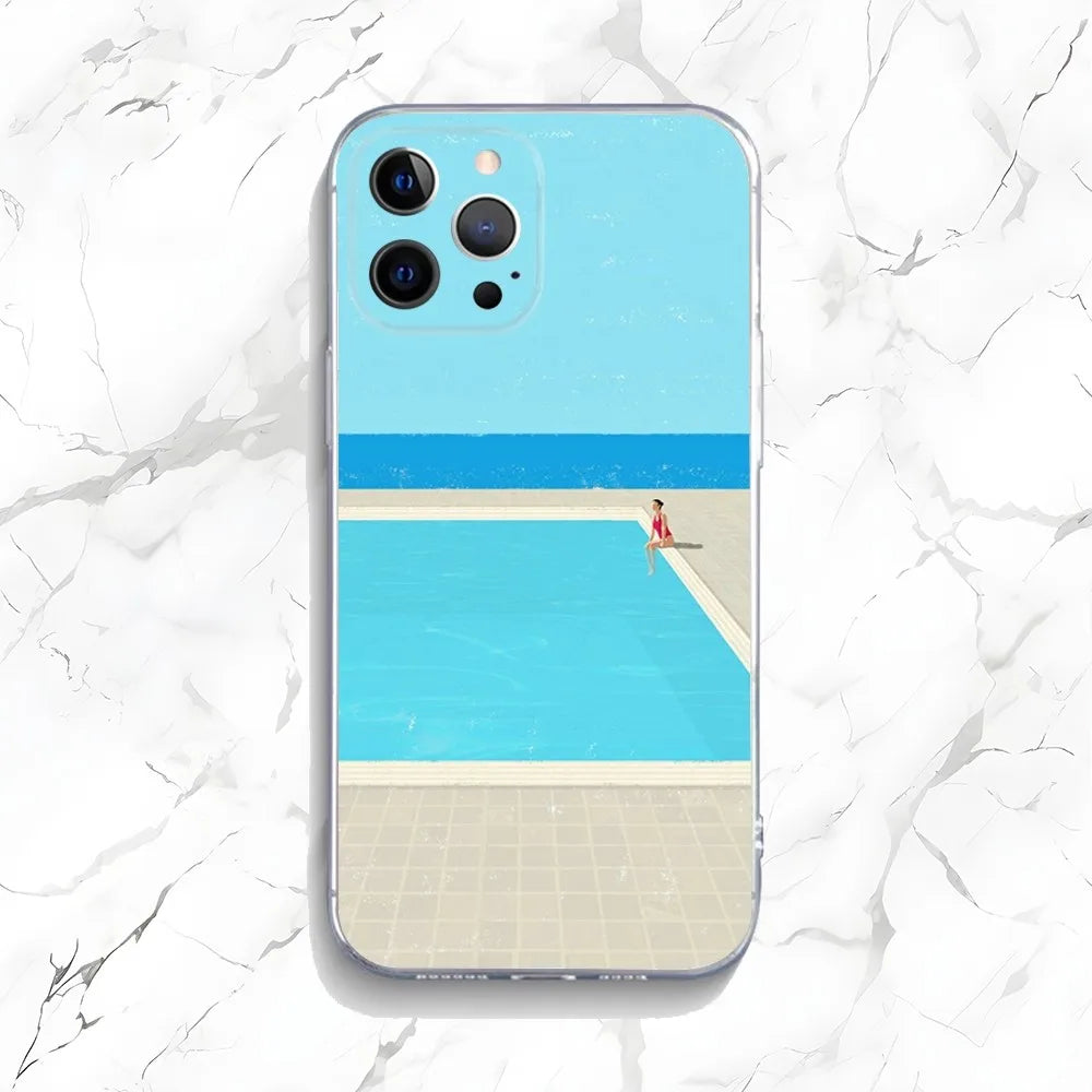 Artistic Seaside Landscape Phone Case for iPhone 16/15/14 Pro Max Plus 16E – Shockproof Non-Slip Protective Cover