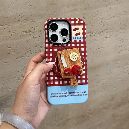 Korean Red Plaid Magnetic Phone Case – For iPhone 17 Pro / 16 Pro Max / 15 / 14 / 13 – MagSafe Stand & Holder Kawaii Case