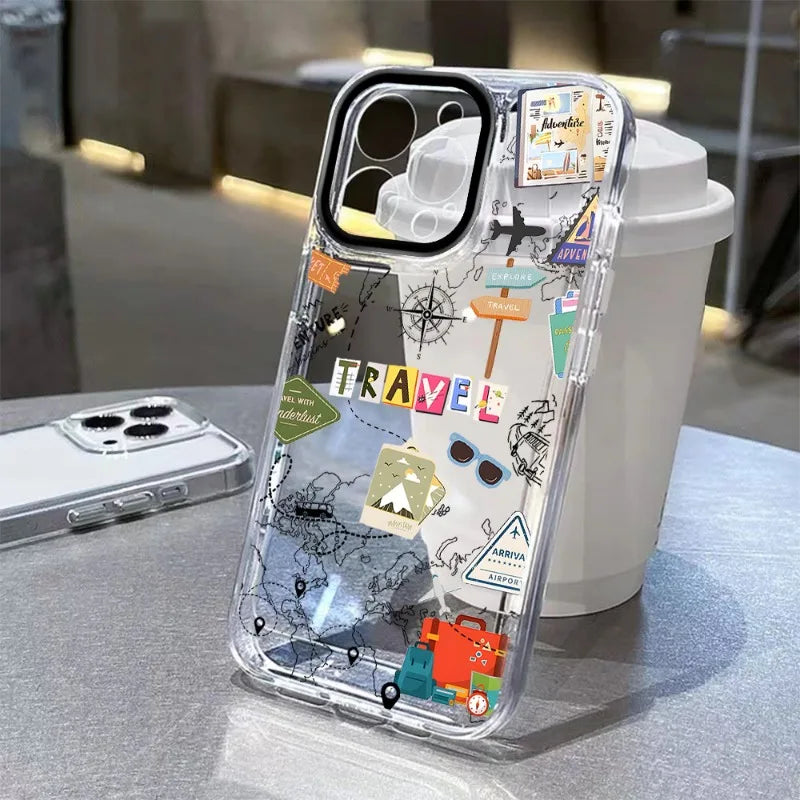 Airplane Bus Travel Route Phone Case for iPhone 16/15/14 – Shockproof Transparent Cover