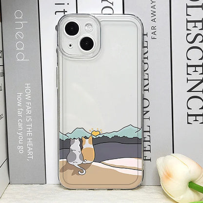 Cartoon Cat & Dog Couple Phone Case – Shockproof Non-Slip Cover for iPhone 16 / 15 / 14 Pro Max / Mini / Plus / 16E