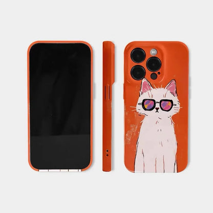 Ins Orange Cool Glasses Cat Case – iPhone 17 Air / 16E / 15 Pro Max / 14 Plus / 13 / 12 Mini / 11 / 16 Plus