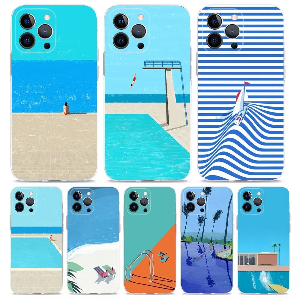 Artistic Seaside Landscape Phone Case for iPhone 16/15/14 Pro Max Plus 16E – Shockproof Non-Slip Protective Cover