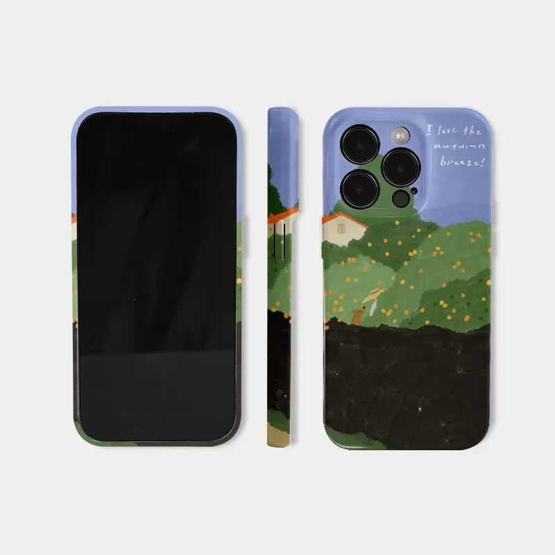 Green Velvet Mountains Illustration Case – iPhone 17 Air / 16E / 15 Pro Max / 14 Plus / 13 / 12 Mini / 11