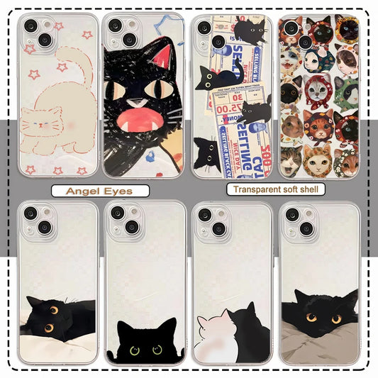 Funny Cat Phone Case – Shockproof Soft Transparent Cover for iPhone 16 / 15 / 14 Pro Max / Mini / Plus / 16E