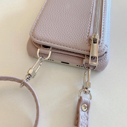 Crossbody Lanyard Phone Case with Zipper Mirror Wallet & Card Holder – Compatible with iPhone 17 / 16 / 15 / 14 / 13 Pro Max / Plus