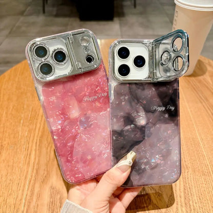 Luxury Laser Shell Pattern Case with Camera Film – iPhone 17 / 16 / 15 / 14 / 13 / 12 / 11 Pro Max