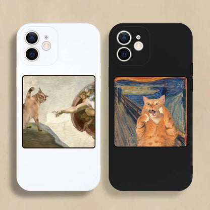 Famous Painting Cat Phone Case for iPhone 16/15/14/13/16E – Shockproof Non-Slip Soft Cover