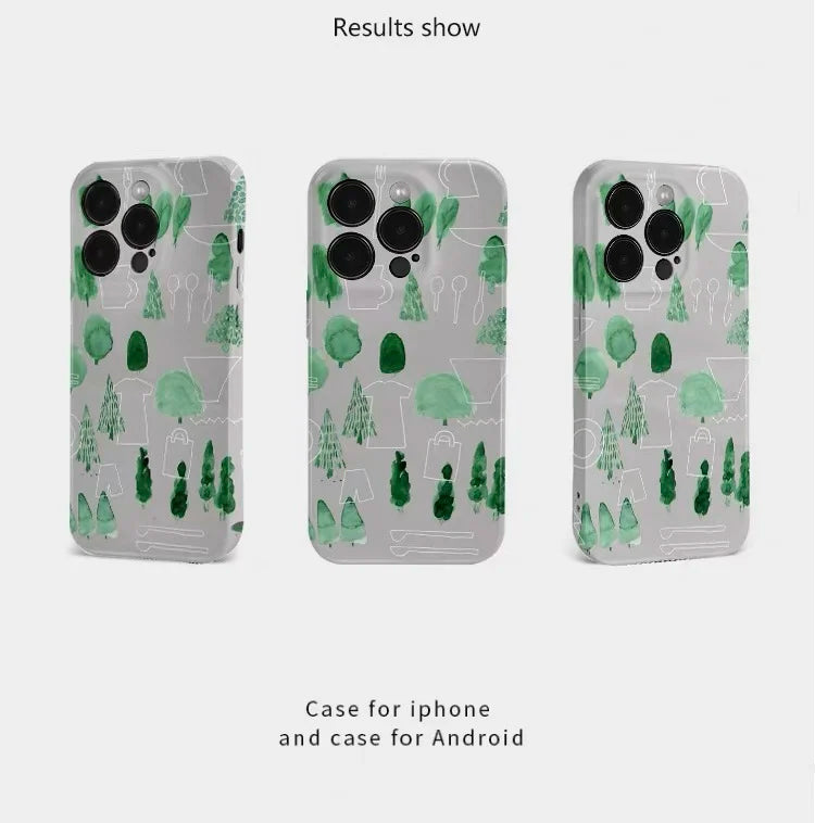 Grey Bottomed Trees & Tableware Acrylic Case – iPhone 17 Air / 16E / 15 Pro Max / 14 Plus / 13 / 12 Mini / 11 / Pro