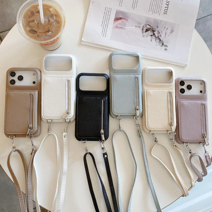 Crossbody Lanyard Phone Case with Zipper Mirror Wallet & Card Holder – Compatible with iPhone 17 / 16 / 15 / 14 / 13 Pro Max / Plus