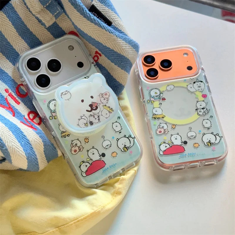 Funny Cute Bear Magnetic Phone Case with MagSafe Stand – Shockproof Kawaii Bracket Cover for iPhone 17 Pro / 16 Pro Max / 15 / 14