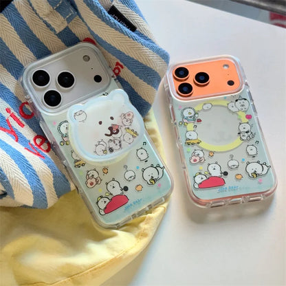 Funny Cute Bear Magnetic Phone Case with MagSafe Stand – Shockproof Kawaii Bracket Cover for iPhone 17 Pro / 16 Pro Max / 15 / 14