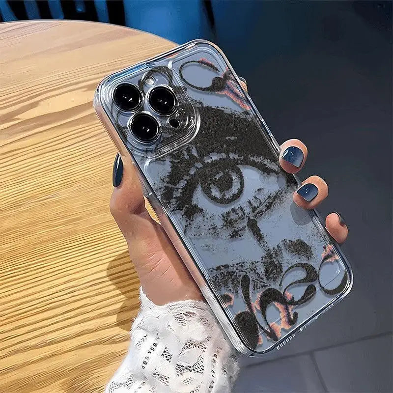 Niche Eye Graffiti iPhone Case – Transparent Shockproof Cover for iPhone 16 / 15 / 14 / 13 / 12 / 11 Pro Max / Mini / Plus