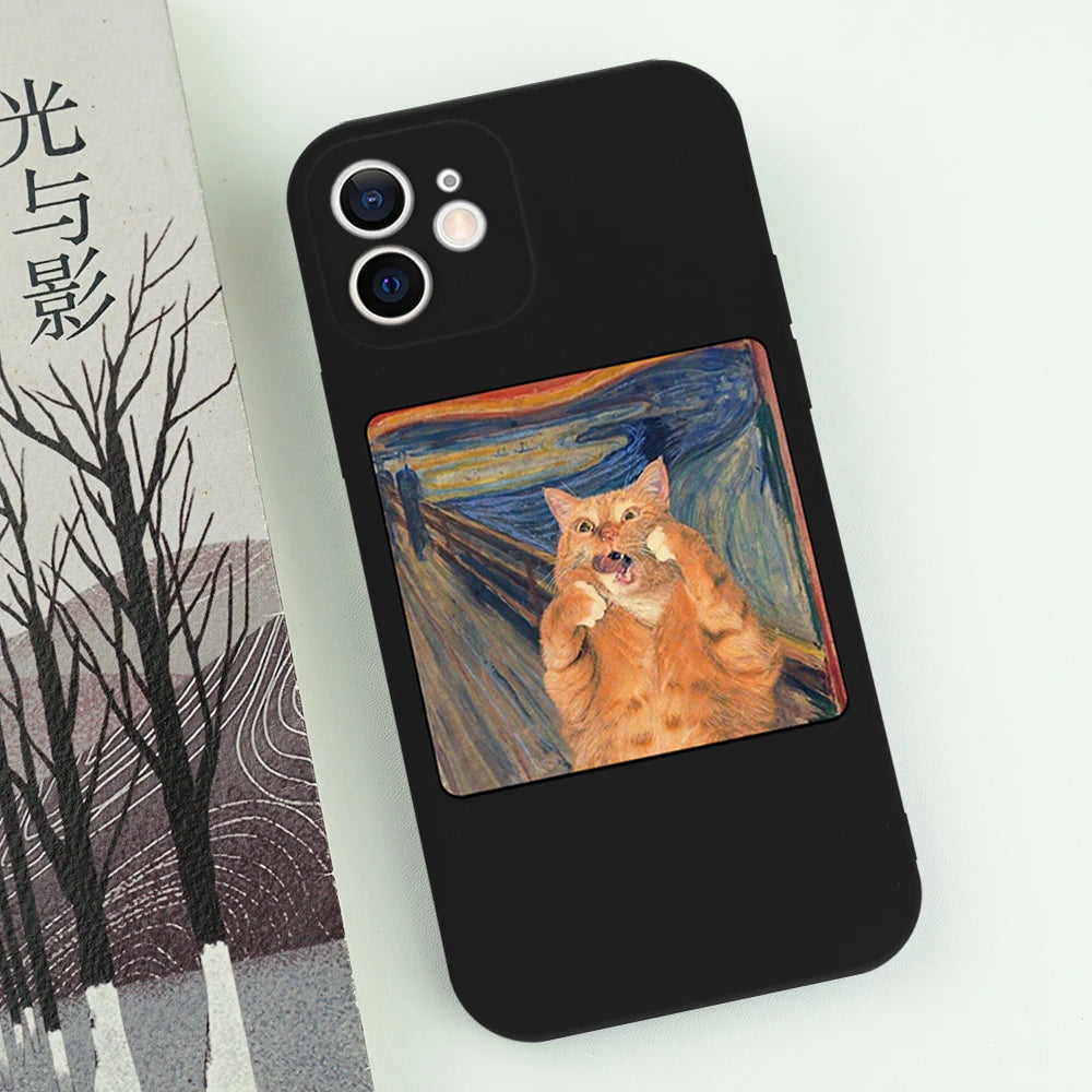 Famous Painting Cat Phone Case for iPhone 16/15/14/13/16E – Shockproof Non-Slip Soft Cover