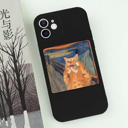 Famous Painting Cat Phone Case for iPhone 16/15/14/13/16E – Shockproof Non-Slip Soft Cover
