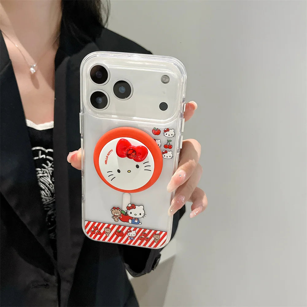 Hello Kitty Magnetic Stand Transparent MagSafe Case – Compatible with iPhone 17 / 16 / 15 / 14 / 13 Pro Max, Wireless Charging Protective Cover