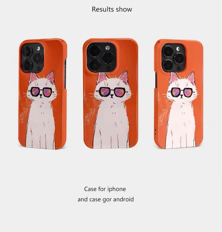 Ins Orange Cool Glasses Cat Case – iPhone 17 Air / 16E / 15 Pro Max / 14 Plus / 13 / 12 Mini / 11 / 16 Plus
