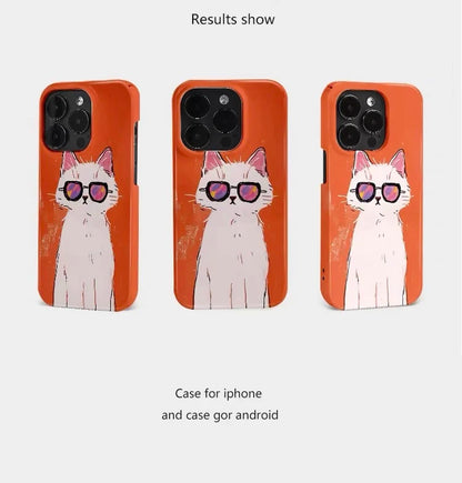 Ins Orange Cool Glasses Cat Case – iPhone 17 Air / 16E / 15 Pro Max / 14 Plus / 13 / 12 Mini / 11 / 16 Plus