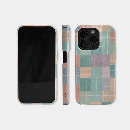 Mint Green Orange Patchwork Grid Case – iPhone 17 Air / 16E / 15 Pro Max / 14 Plus / 13 / 12 Mini / 11 / 16 Plus