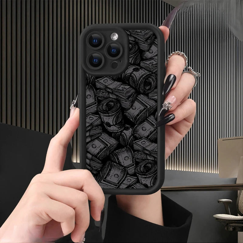 Banknote Pattern Silicone Phone Case – Soft Protective Cover for iPhone 16 / 15 / 14 / Pro / Pro Max / 15 / 16 Plus