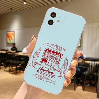 Sardines Phone Case – Shockproof Non-Slip Silicone Soft Cover for iPhone 16 / 15 / 14 Pro Max / Mini / Plus / 16E